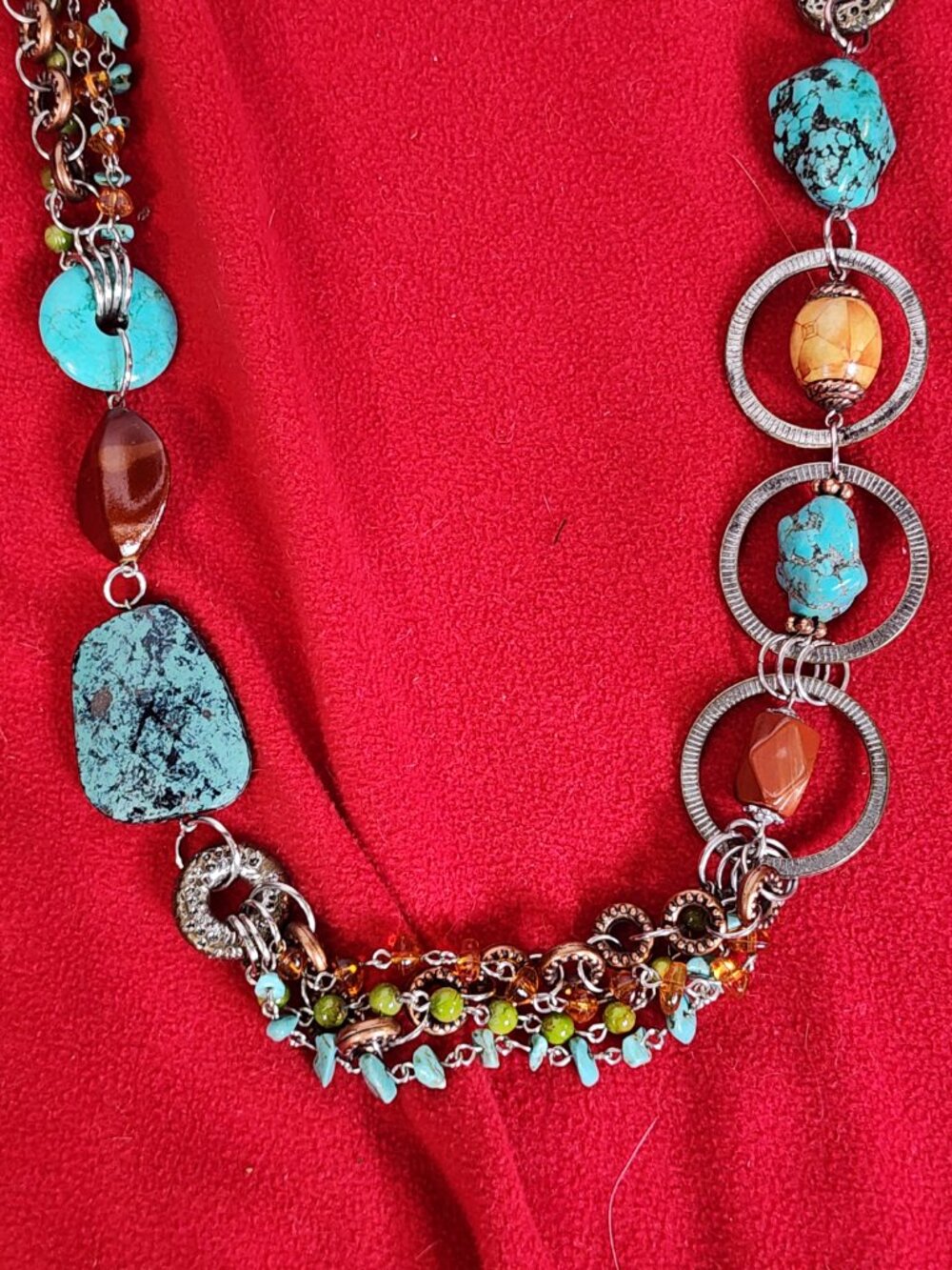 Chico's Multi Stone Multi Metal Circles 36" w/Extender Turquoise Copper Necklace - Picture 14 of 16